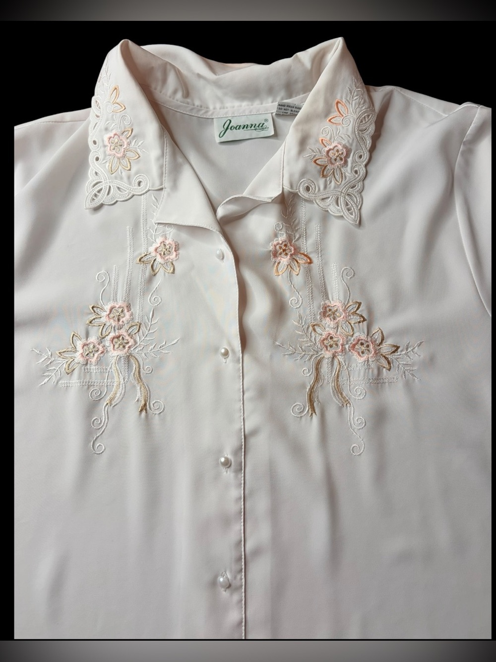 Joanna 90s Vintage White Embroidered Floral Button Up Blouse Sz XL